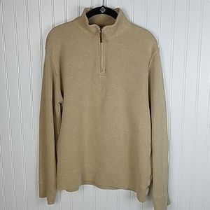 Lands' End Tan Strongarm 1/4 Zip Sweater Men's Small Cotton PRICE FIRM Mock Neck